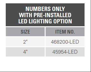 NUMBERS ONLY WITH PRE-INSTALLED LED LIGHTING OPTION